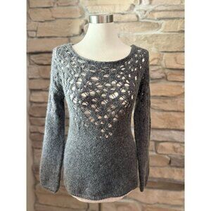 Eileen Fisher Sweater Womens Sz XS Gray Open Knit Long Sleeve Wool Mohair